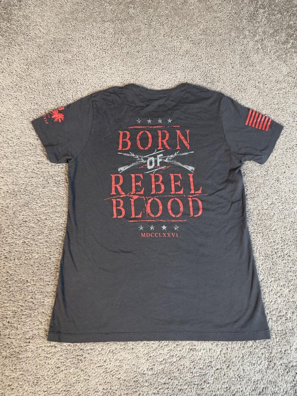 Grunt Style Shirt Mens 2XL Gray Born Of Rebel Blood Skull Print Crew Neck Cotton